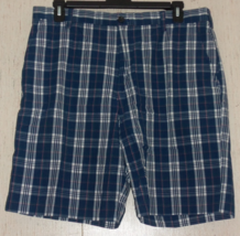 EXCELLENT MENS IZOD NAVY BLUE PLAID SHORTS   SIZE 38 - £19.81 GBP