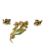 ROSE YELLOW GOLD STERLING SILVER PIN EARRINGS RETRO PERIOD CARL ART ESTA... - €65,25 EUR