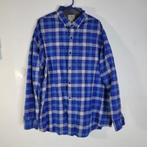 Men&#39;s LL Bean 100% Cotton Long Sleeve Blue Plaid Flannel Shirt Size XXL - £19.20 GBP
