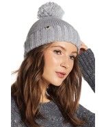 UGG Hat Ribbed Knit Yarn Pom Cuff Beanie Gray Cream Black One Size New - $845.61 MXN