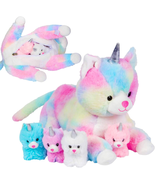 Unicorn Cat Plushie - Mommy Cat Unicorn with 4 Baby Kittens - Magical Pi... - $69.88 CAD