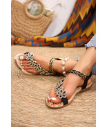 Black Rhinestone Flower Braided Straps Thong Sandals - $22.69