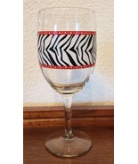 Zebra Mint Wine Glass Animal Print White &amp; Black with Red Trim 7&quot; Tall - £8.67 GBP