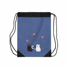 Cats In Love Valentine&#39;s Day Galaxy Blue Drawstring Bag - £43.97 GBP