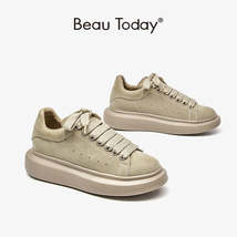 BEAU TODAY - Original Women Platform Sneakers Cow Suede Leather Lace-Up Casual R - £319.74 GBP
