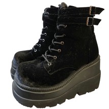 Demonia sz 8 Shoes Shaker 53 Gothic Black Leather Platform Velvet Boots - £58.29 GBP