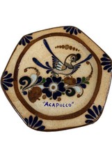 Vintage Tonala Hand Painted Mexican Folk Art Pottery Plate Wall Hanging Acapulco - £29.57 GBP