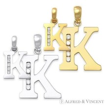 Initial Letter &quot;K&quot; Cubic Zirconia CZ Crystal Symbol Necklace Pendant in 14k Gold - £62.64 GBP+