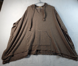 Mesh + Lace Poncho Sweater Womens Size 1X Brown Black Stripped Knit Slit Hooded - £13.31 GBP