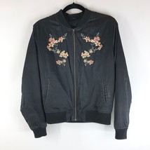 American Eagle Womens Bomber Jacket Satin Floral Embroidered Full Zip Black S - £7.78 GBP