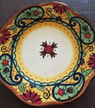 Ceramic ~ Multicolored ~ Decorative Plate w/Wooden Plate Holder ~ 8.5&quot; Diameter - £20.92 GBP