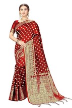 Women&#39;S Kanjivaram Woven Red Banarasi Art Silk Saree With Blouse Piece - £16.93 GBP