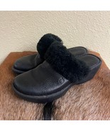 Born Womens 9 Black Clog Slip On Leather Shearling Wedge - $21.28