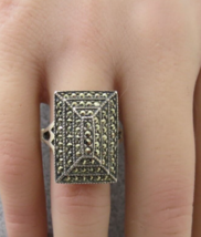 Art Deco Sterling Silver Ring Size 8.5 Stacked Look 6.82g Elegant Marcas... - £50.31 GBP