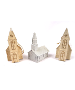 Vintage Christmas Church Village Houses Ornaments Putz Style White Glitt... - $22.00