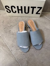 Schutz Dusty Blue Suede Mules Spike Embellishment SZ 6B Brazil NWB - $1,455.44 MXN