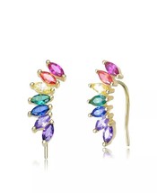 1Ct Multicolor Lab-Created Sapphire Open Drop Earrings in 14K Yellow Gold Over - £71.93 GBP