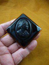 (c1552) Vintage Woman in tiara black Bakelite mourning diamond cameo pin brooch - £122.56 GBP