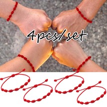 4pcs/set Handmade 7 Knots Red String Bracelet For Protection Lucky Amulet And Fr - £14.39 GBP