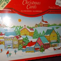 New Box Christmas Cards 21 Village K-Mart Holiday Greeting Embossed Town - £8.64 GBP