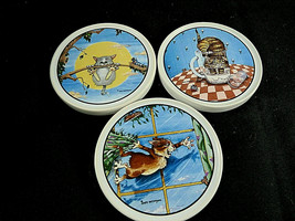 Set of 3 Gary Patterson Cat Comic porcelain Clay Design Coasters - £11.60 GBP