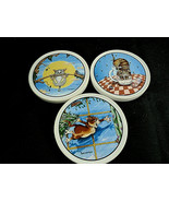 Set of 3 Gary Patterson Cat Comic porcelain Clay Design Coasters - $20.33 CAD