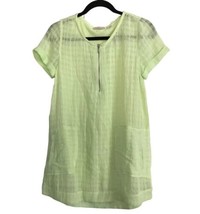 SOFT SURROUNDINGS Womens Tunic Top Neon Green Linen Blend Quarter Zip Co... - £13.56 GBP
