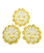 Hand Crocheted Smiley Flower Trivet Set Yellow White Cottage Decor - $16.20