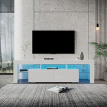 Modern White TV Stand, 20 Colors LED TV Stand w/Remote Control Lights - $241.73