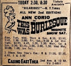 Burlesque Ann Corio Advertisement 1963 New York City Thanksgiving Day DW... - £31.62 GBP