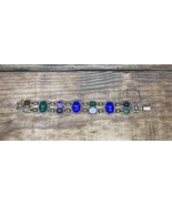 VTG 2 Strand Scarab Bracelet Gold Tone Multicolor Egyptian Revival MCM 1... - $46.74