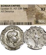 GORDIAN III. Pietas. NGC Certified XF. RARE in RIC. Roman Empire Denariu... - $265.05