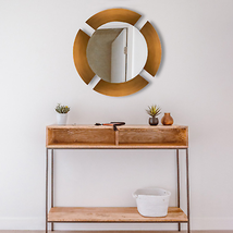 Capri Round Dresser Mirror In Brushed Gold Wood Frame - $1,087.96+