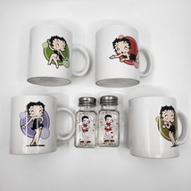 Betty Boop Ceramic Coffee Tea Mug Set of 4 w Salt Pepper Shaker Set 6 Pcs 2008 - £31.44 GBP
