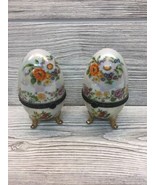 Vtg Porcelain Footed Floral Egg Shaped Hinged Trinket/Ring Box Easter De... - £10.89 GBP