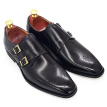 Double Monk Strap oxford Shoes Mens Handmade Genuine Leather Buckle Men&#39;s Dress  - £115.78 GBP