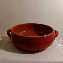Vintage Rustic Red Glazed Terra Cotta 2 Handled Bowl/ Crock (Rooster Hal... - £27.19 GBP