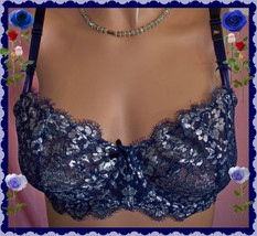 Rare 32D Navy Silver Dream Angel Wicked Unlined Uplift Pu Victorias Secret Bra - $39.99