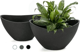 Ladovita Plant Pots With Drainage Holes, 12 Inch Large Planters, Frosted Black - £30.59 GBP