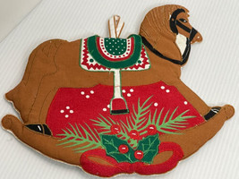 Vintage Christmas trivet embroidery Rocking Horse Pot Holder - £7.22 GBP