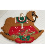Vintage Christmas trivet embroidery Rocking Horse Pot Holder - £7.10 GBP