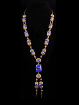 Edwardian Tassel Necklace - cobalt blue Glass connector - filigree necklace - vi - £235.81 GBP