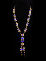 Edwardian Tassel Necklace - cobalt blue Glass connector - filigree necklace - vi - £232.05 GBP