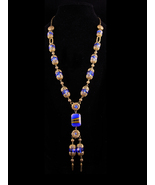 Edwardian Tassel Necklace - cobalt blue Glass connector - filigree neckl... - $295.00