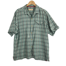 Tommy Bahama Blue Plaid Button Down Shirt XL 100% Silk Short Sleeve  - £20.41 GBP