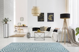 EORC LLC, ME106BL5X8 Hand-Tufted Wool Modern Tufted Stripes Rug, 5&#39; x 8&#39;, Blue A - £264.44 GBP