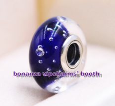 925 Sterling Silver Handmade Glass Dark Blue Effervescence Murano Glass ... - $119.70 MXN