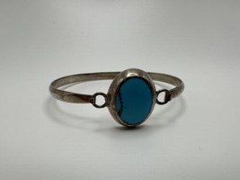 Vintage 2.5” Sterling Silver Taxco Turquoise Hinged Bangle Bracelet - £33.38 GBP