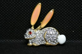 Rhinestone Crystal Easter Rabbit/Bunny Brooch Pin, Easter Jewelry Gift - $15.97