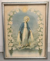 Vintage Blessed Virgin Mary Framed Print 12 x 15&quot; Catholicism Catholic - £47.81 GBP